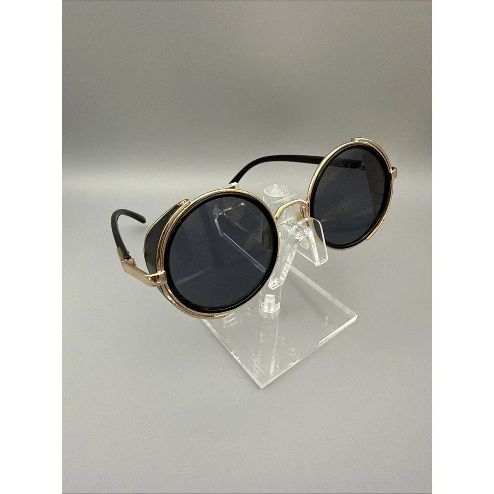 Round Punk Sunglasses Men Vintage Luxury Steampunk  Black/Gold Metal Funk Hip